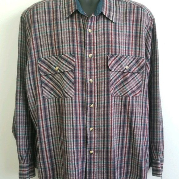 Vintage Wool Blend Men's David Taylor Plaid Flannel Shirt Long Sleeve XL - Picture 6 of 9